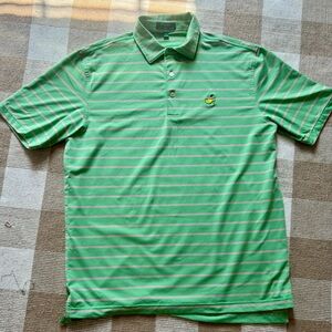 Peter Millar Masters Golf shirt, size medium, green and pink striped